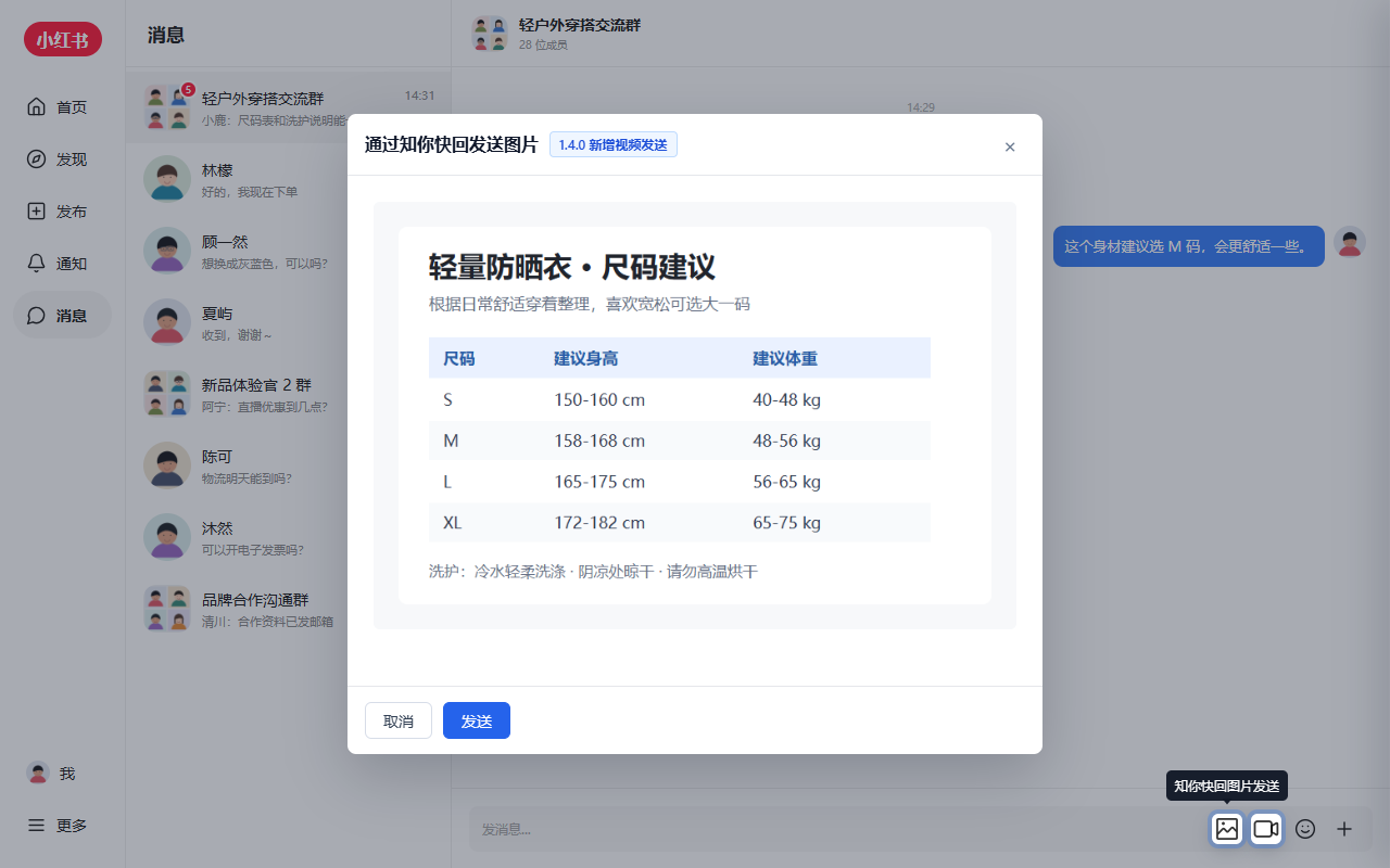 小红书网页版私信可以发图片视频消息了？知你快回插件支持多种形式图片发送和AI自动回复